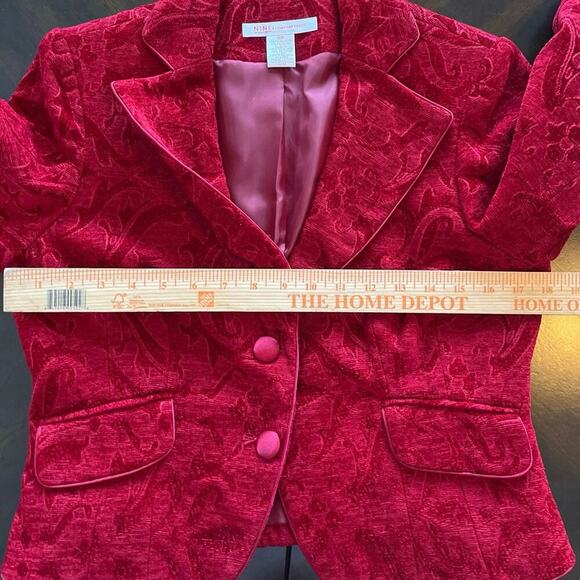 Nine West & Company Red Embossed Velvet Blazer Lined Velour Paisley 10P Jacket - Picture 9 of 10